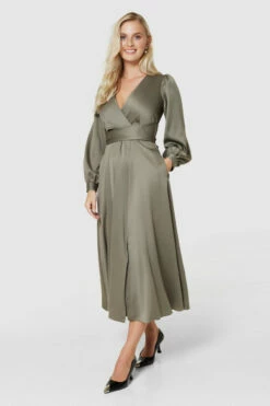 Closet London Olive Full Skirt Midi Dress