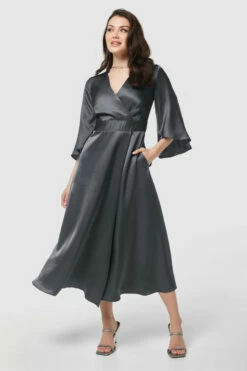Closet London Grey A-Line Wrap Dress -Closet London Popular Shop D9895 GREY 20230405 Closet London27397 58249.1696607196