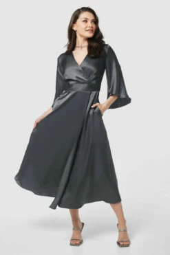 Closet London Grey A-Line Wrap Dress -Closet London Popular Shop D9895 GREY 20230405 Closet London27399 79589.1696607198