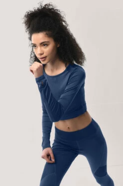 Closet London Navy Long Sleeve Crop Top -Closet London Popular Shop DSC 3017 14392.1614092725