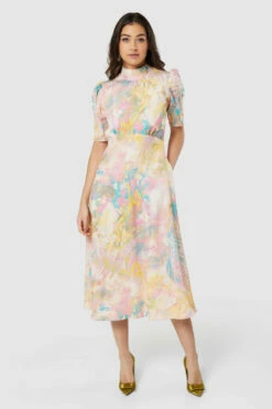 Closet London Multi Pink Print High Neck A-Line Midi Dress -Closet London Popular Shop GaPzFDaM 98425.1679060677