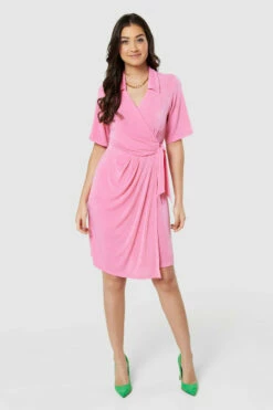 Closet London Pink Slinky Wrap A-Line Mini Dress