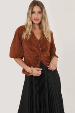 Closet London Brown Glitter Twisted Front Blouse -Closet London Popular Shop JB5569 DSC 2424 23753.1571411165