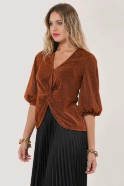 Closet London Brown Glitter Twisted Front Blouse -Closet London Popular Shop JB5569 DSC 2428 90543.1571411154