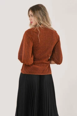 Closet London Brown Glitter Twisted Front Blouse -Closet London Popular Shop JB5569 DSC 2434 92382.1571411167