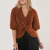 Closet London Brown Glitter Twisted Front Blouse