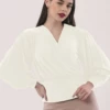 Closet London Ivory Puff Sleeve Wrap Top -Closet London Popular Shop JB6710 navy 1 84451.1647881119