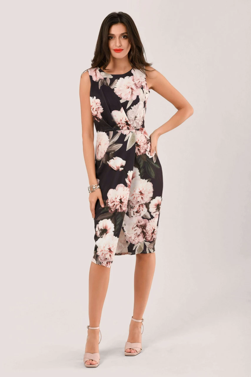 Closet London Navy Floral Draped Sleeveless Wrap Dress 4 Closet London Navy Floral Draped Sleeveless Wrap Dress - Image 2