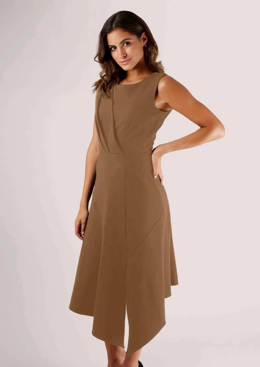 Closet London Brown Draped Front A-Line Midi Dress 3 Closet London Brown Draped Front A-Line Midi Dress