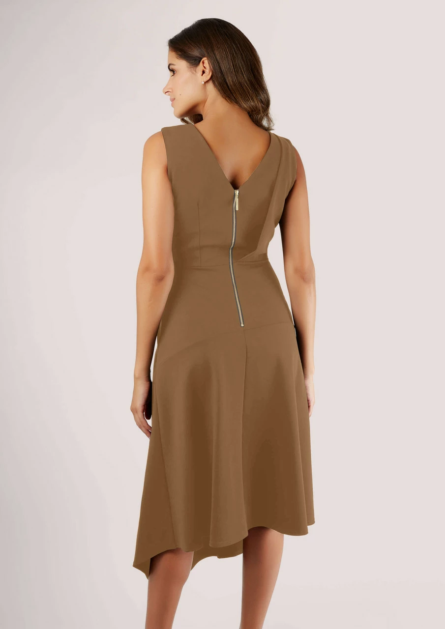 Closet London Brown Draped Front A-Line Midi Dress 6 Closet London Brown Draped Front A-Line Midi Dress - Image 4