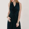Closet London Teal Velvet Stripe V-Neck A-Line Dress -Closet London Popular Shop JD5571 DSC 2294 09369.1633089576