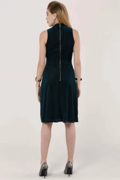 Closet London Teal Velvet Stripe V-Neck A-Line Dress -Closet London Popular Shop JD5571 DSC 2299 69012.1572001288
