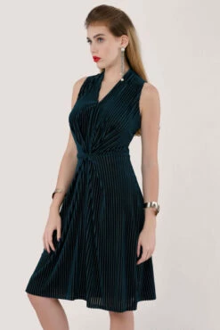 Closet London Teal Velvet Stripe V-Neck A-Line Dress -Closet London Popular Shop JD5571 DSC 2304 15559.1572001288