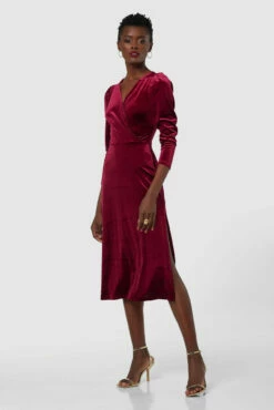 Closet London Burgundy Velvet Wrap A-line Dress -Closet London Popular Shop JD5621 20211026 Closet London3216 64446.1636557860