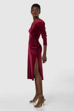Closet London Burgundy Velvet Wrap A-line Dress -Closet London Popular Shop JD5621 20211026 Closet London3222 42470.1636557860