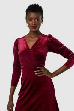 Closet London Burgundy Velvet Wrap A-line Dress -Closet London Popular Shop JD5621 20211026 Closet London3244 66650.1636557860