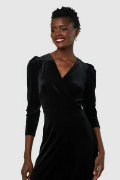 Closet London Black Velvet Wrap A-line Dress -Closet London Popular Shop JD5621 20211026 Closet London3310 34448.1636556550