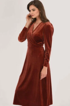 Closet London Brown Velvet Wrap A-line Dress -Closet London Popular Shop JD5621 DSC 8558 40178.1602862998