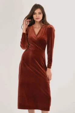 Closet London Brown Velvet Wrap A-line Dress -Closet London Popular Shop JD5621 DSC 8570 23182.1633089754