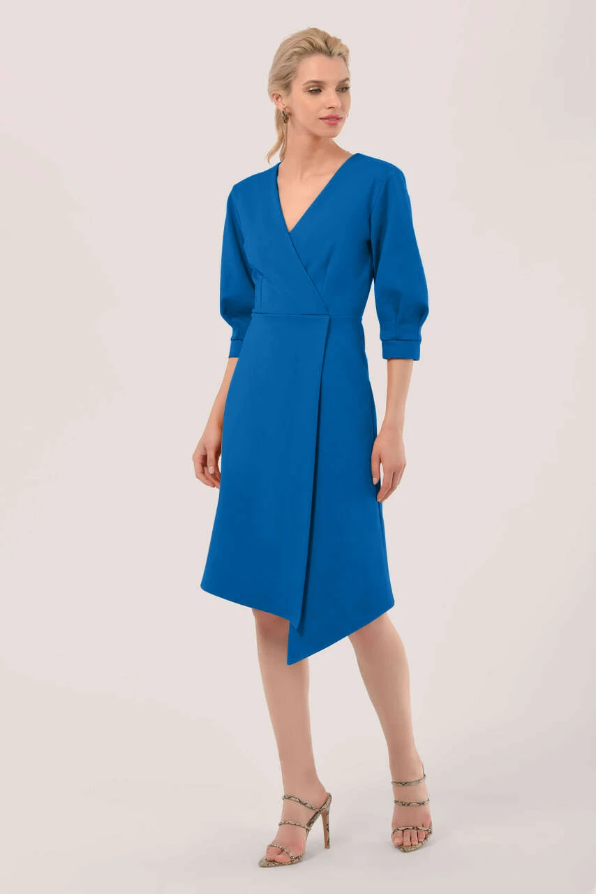 Closet London Cobalt Blue Pleated Sleeve Wrap Dress 4 Closet London Cobalt Blue Pleated Sleeve Wrap Dress - Image 2
