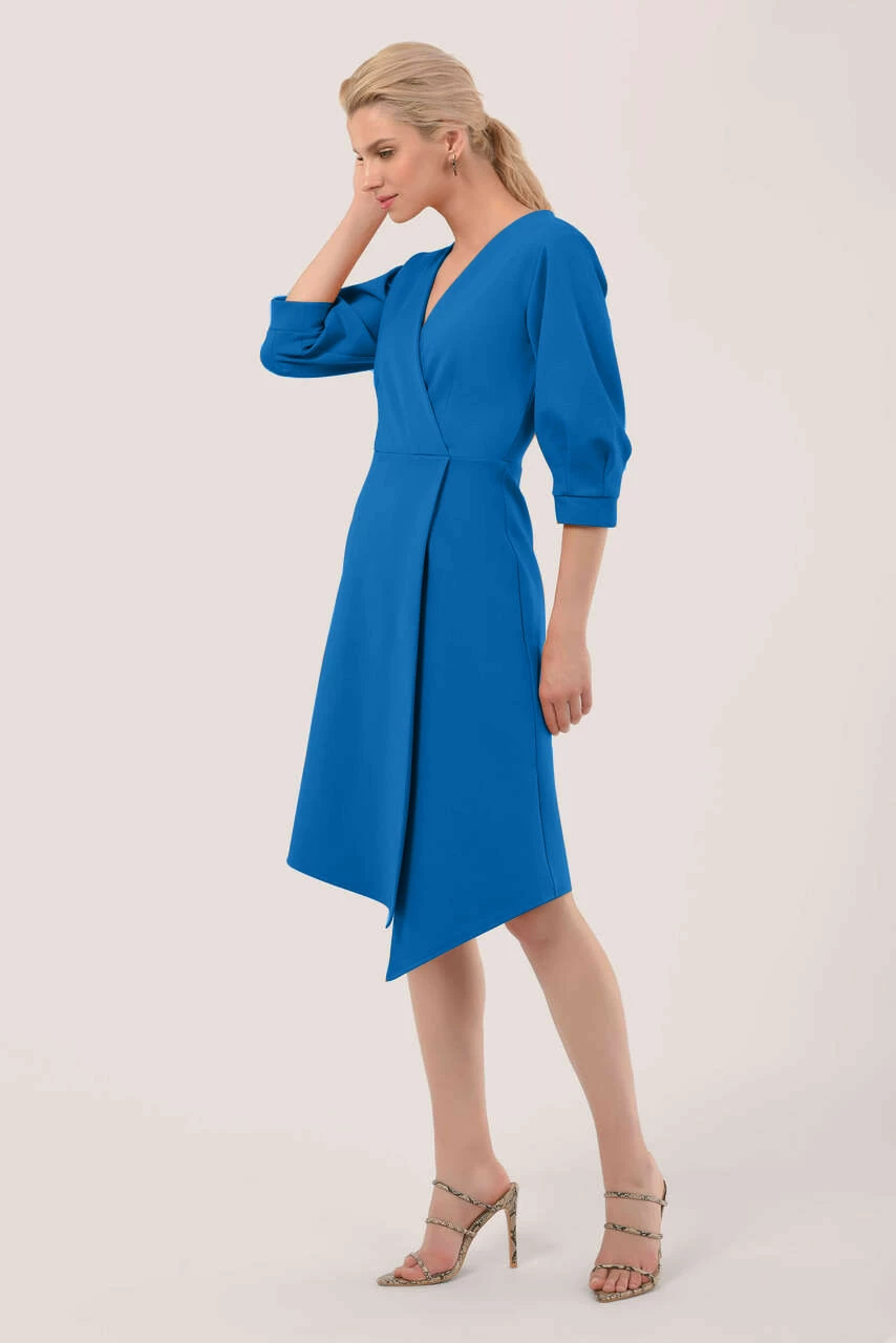 Closet London Cobalt Blue Pleated Sleeve Wrap Dress 5 Closet London Cobalt Blue Pleated Sleeve Wrap Dress - Image 3