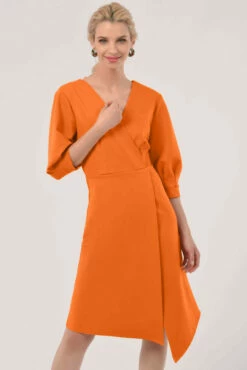 Closet London Orange Pleated Sleeve Wrap Dress -Closet London Popular Shop JD6224 DSC 8234 done 49102.1633089710.1280.1280 copy 3 12234.1653060223