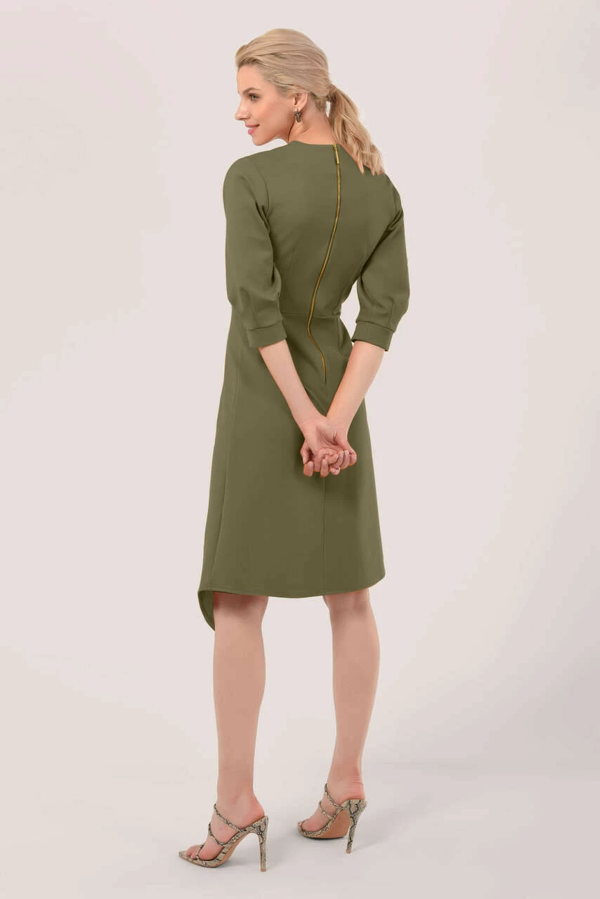 Closet London Khaki Green Pleated Sleeve Wrap Dress 6 Closet London Khaki Green Pleated Sleeve Wrap Dress - Image 4