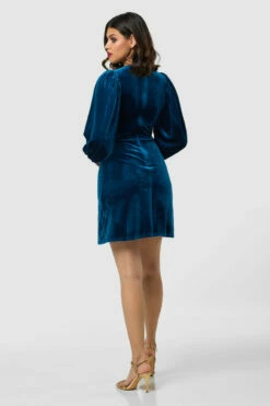 Closet London Blue Velvet Puff Sleeve A-Line Dress -Closet London Popular Shop JD6446 20211026 Closet London3334 14891.1636555760