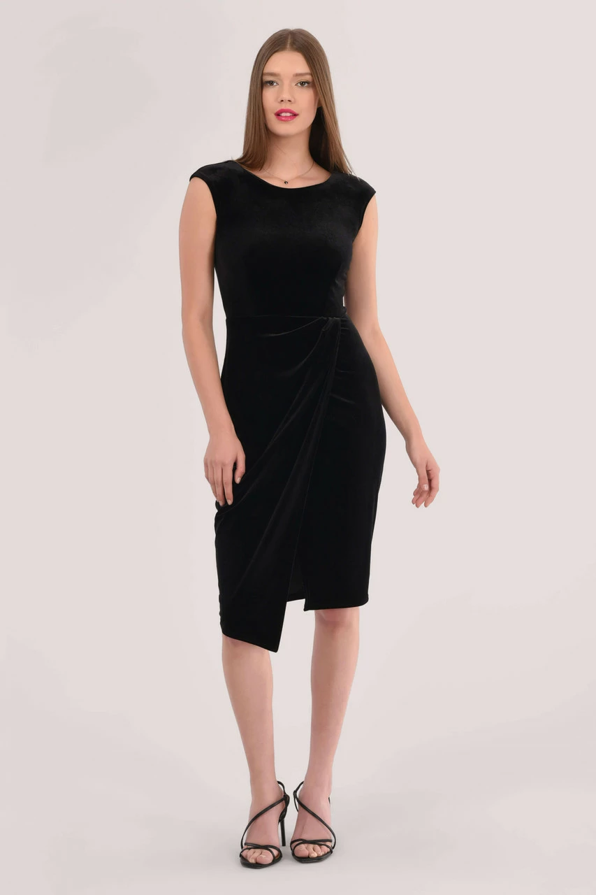 Closet London Black Velvet Pleated Wrap Skirt Dress 4 Closet London Black Velvet Pleated Wrap Skirt Dress - Image 2