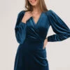 Closet London Navy Velvet Wrap Dress