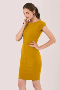 Closet London Yellow Pleated Sleeve Pencil Dress -Closet London Popular Shop JD6492 DSC 3462 2 00463.1600785056