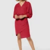 Closet London Red Wrap Puff Sleeves Pencil Dress