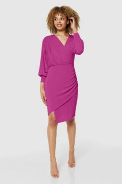Closet London Pink Wrap Puff Sleeves Pencil Dress -Closet London Popular Shop JD6546 BLUSH JD9637 BLUSH 72102 204581 28744.1696602267