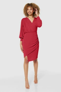 Closet London Red Wrap Puff Sleeves Pencil Dress -Closet London Popular Shop JD6546 BLUSH JD9637 BLUSH 72102 20458 copy 38488.1695211635
