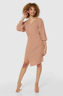 Closet London Blush Pink Wrap Puff Sleeves Pencil Dress -Closet London Popular Shop JD6546 BLUSH JD9637 BLUSH 72105 00424 21 13020.1696602131