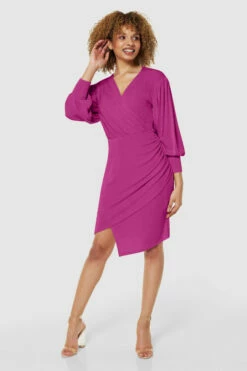 Closet London Pink Wrap Puff Sleeves Pencil Dress -Closet London Popular Shop JD6546 BLUSH JD9637 BLUSH 72105 004241 26627.1696602299