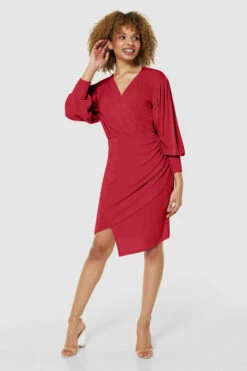 Closet London Red Wrap Puff Sleeves Pencil Dress -Closet London Popular Shop JD6546 BLUSH JD9637 BLUSH 72105 00424 copy 35192.1695211635