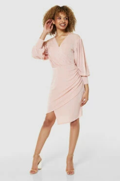 Closet London Pink Puff Sleeve Wrap PencilMini Dress -Closet London Popular Shop JD6546 BLUSH JD9637 BLUSH 72105 15931.1675771321