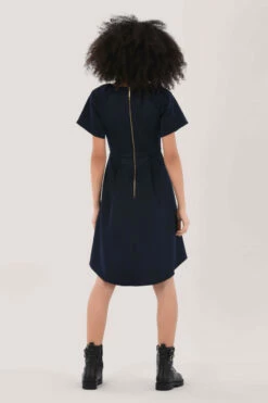 Closet London Navy V-Neck Gathered Sleeve High- Low Dress -Closet London Popular Shop JD6945 DSC 1503 73426.1620834901