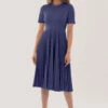 Closet London Navy Pleated Midi Dress