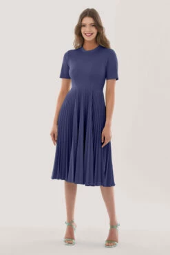 Closet London Navy Pleated Midi Dress