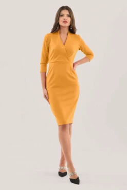 Closet London Mustard Wrap Pencil Skirt Dress -Closet London Popular Shop JD7111 DSC 9138 51689.1633090098.1280.1280 copy 02270.1653059047
