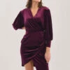 Closet London Purple Velvet Wrap Puff Sleeve Dress -Closet London Popular Shop JD7339 DSC 9955 30710.1632928546