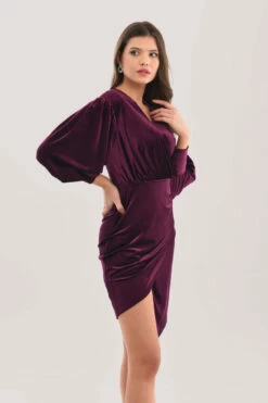Closet London Purple Velvet Wrap Puff Sleeve Dress -Closet London Popular Shop JD7339 DSC 9958 43793.1632928533
