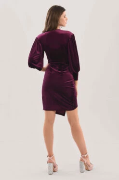 Closet London Purple Velvet Wrap Puff Sleeve Dress -Closet London Popular Shop JD7339 DSC 9962 06741.1632928543