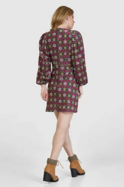 Closet London Maroon Velvet Print Puff Sleeve Short Dress -Closet London Popular Shop JD8621 31 66004.1658936797