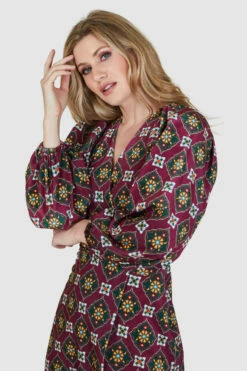 Closet London Maroon Velvet Print Puff Sleeve Short Dress -Closet London Popular Shop JD8621 47 77868.1660746382