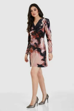 Closet London Blush Pink Print Velvet Wrap Mini Dress -Closet London Popular Shop JD8838 1642 09162.1662541480