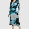 Closet London Teal Blue Print Velvet Wrap A-line Midi Dress -Closet London Popular Shop JD8839 1407 76692.1662542870