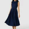 Closet London Navy Blue V-Back PleatedA- Line Dress -Closet London Popular Shop JD9146 20220830 Closet London 33262 65318.1678967223